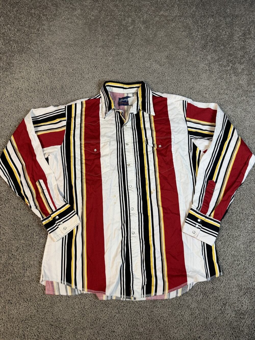 VTG Wrangler Shirt Mens 2XL Multicolor Long Sleeve Snap Button Up Twill Pockets